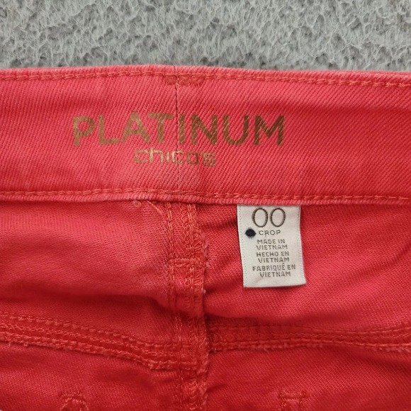 Chicos Jeans Womens 00 US 2 Pink/Red Platinum Crop Casual Pockets Flat Front - Picture 6 of 13